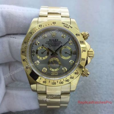 Fake Rolex Cosmograph Daytona Gold Watch Grey Diamond Dial 40MM